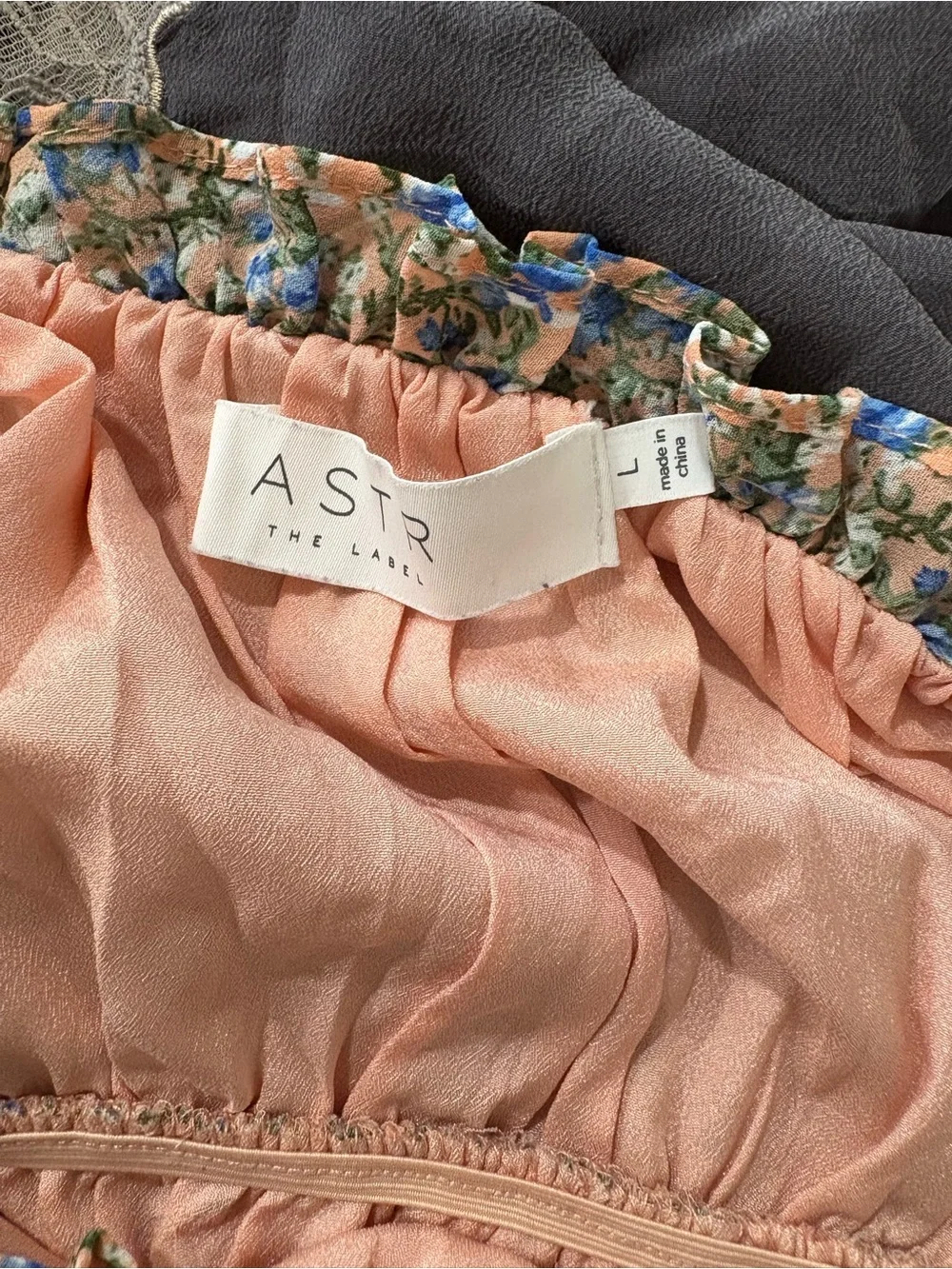 Astr Peach Floral Puff-Sleeve Peplum Top with Blue Flowers peasant baby doll